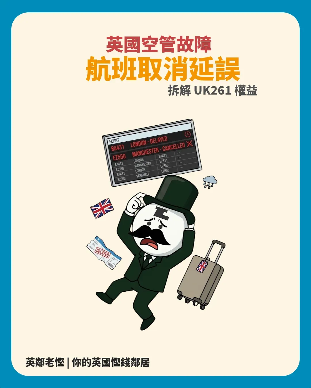 英國空管 NATS 故障航班大混亂！航班取消延誤賠償全攻略：UK261 權益、退款改簽與索償避坑指南