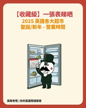 【收藏級】一張表睇晒！2025 英國各大超市聖誕/新年營業時間